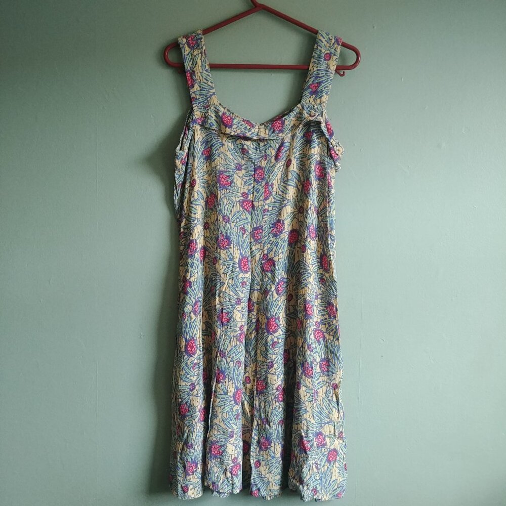 Flax Large yellow sleeveless dress with pink and green - Picture 8 of 12
